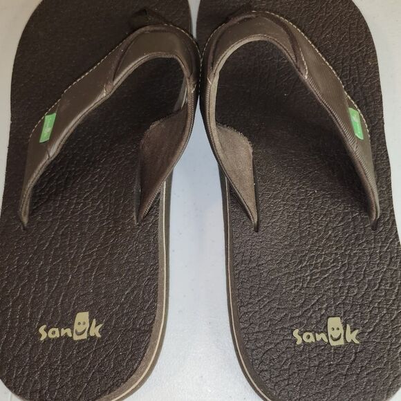 Sanuk Beer Cozy Men's Thong Flip Flop Sandals Sz 9 Brown - Picture 6 of 9